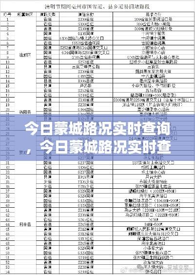 今日蒙城路况实时查询,今日蒙城路况实时查询表