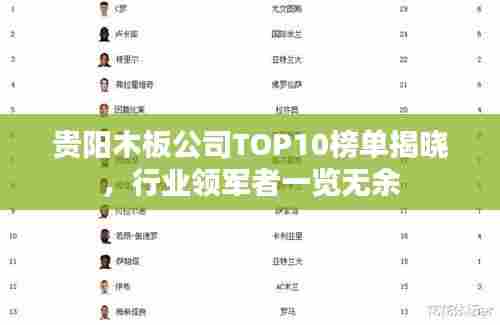 贵阳木板公司TOP10榜单揭晓，行业领军者一览无余