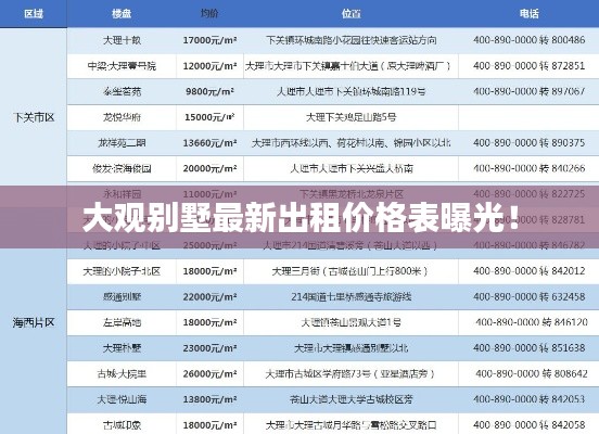 大观别墅最新出租价格表曝光！