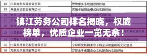 镇江劳务公司排名揭晓,权威榜单,优质企业一览无余!