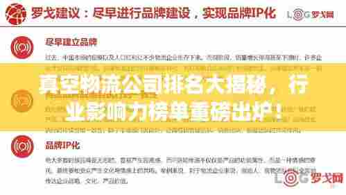真空物流公司排名大揭秘,行业影响力榜单重磅出炉!