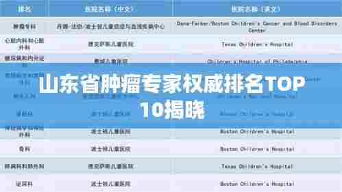 山东省肿瘤专家权威排名TOP10揭晓