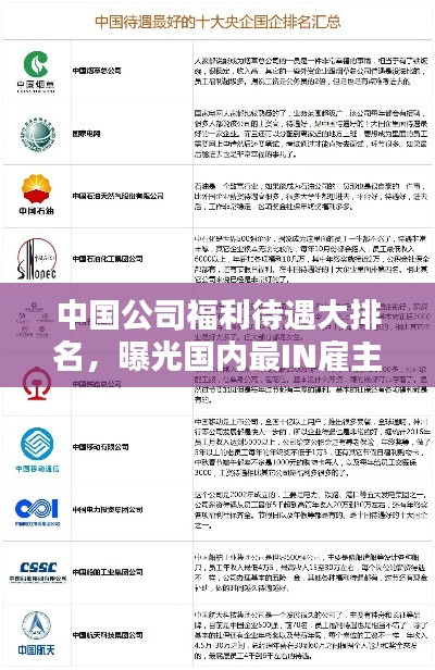 中国公司福利待遇大排名，曝光国内最IN雇主品牌TOP榜！