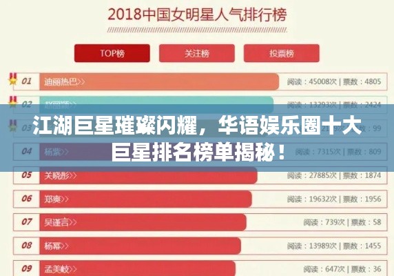 江湖巨星璀璨闪耀，华语娱乐圈十大巨星排名榜单揭秘！